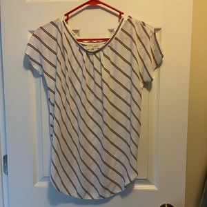 Women Loft White and Red Striped Top XS